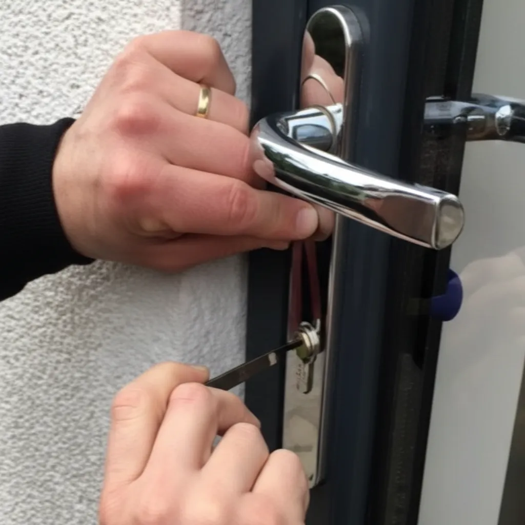 Cerrajero experto realizando apertura de puerta técnica